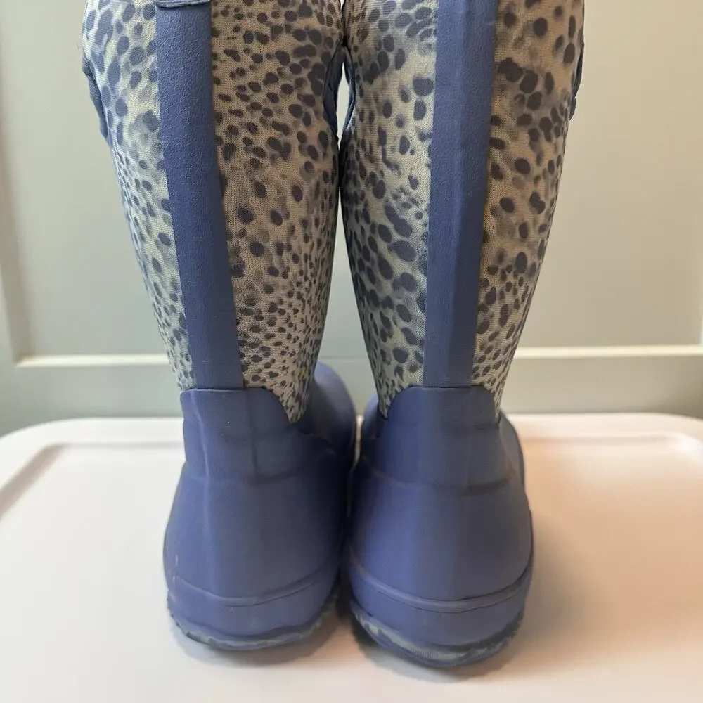 DSG Womens Size 7 Blue Leopard Print Tall Waterproof Rubber Rain Muck Boots